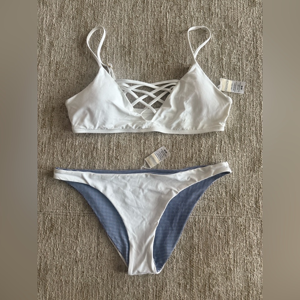LSpace BRAND NEW White and reversible Blue Women's Swim Set